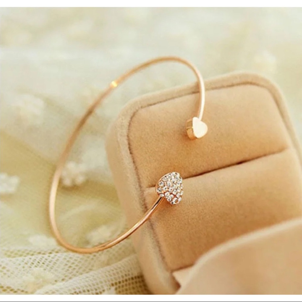 Gold And Crystal Rhinestone Heart Cuff Bracelet